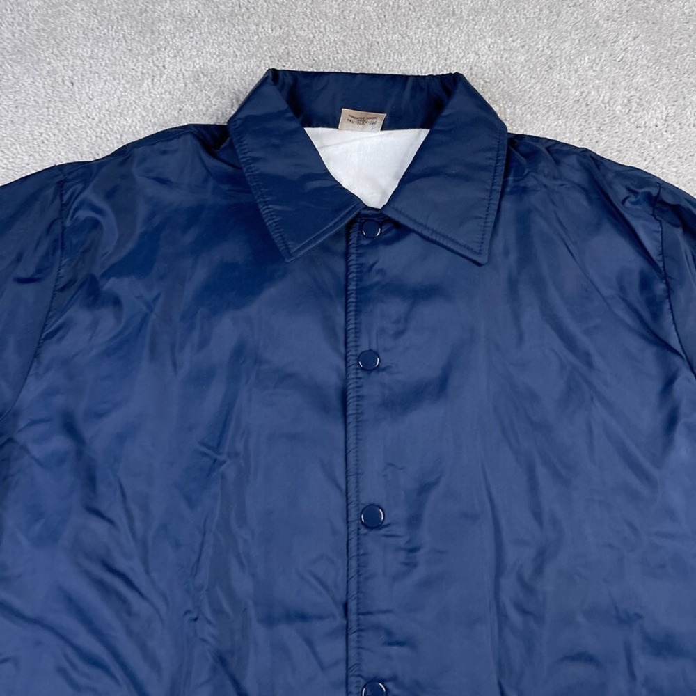 VINTAGE Cheetah Jacket Mens Medium Blue Warm Up Lined Satin Windbreaker 80s - Picture 2 of 14